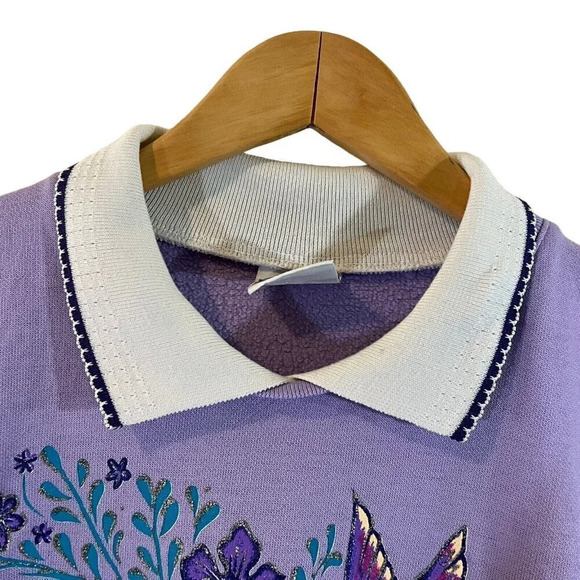 Haband Hummingbird Floral Glitter Sweater Light Purple Collared Pink Blue Knit - Picture 3 of 12